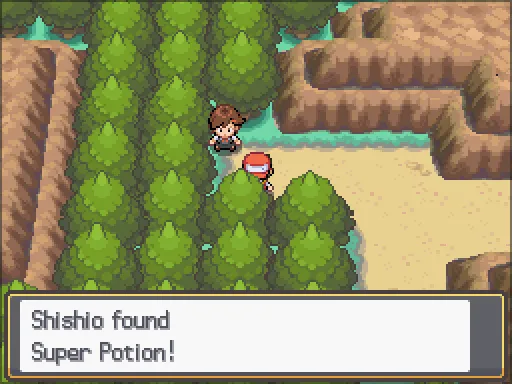 Route 32: Super Potion found, the text box open after pressing A