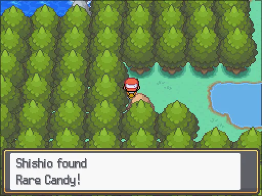 Route 34: Rare Candy found, the text box open after pressing A