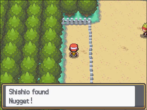 Route 35: Nugget found, the text box open after pressing A
