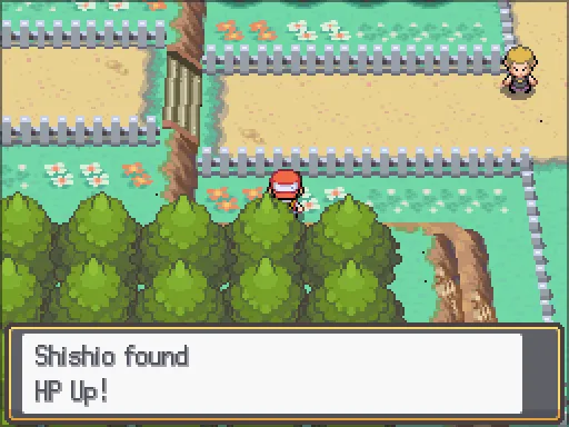 Route 38: HP Up found, the text box open after pressing A