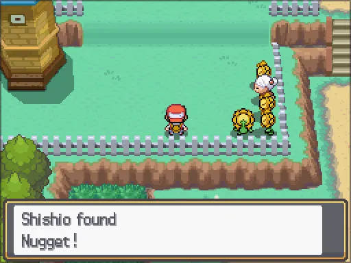 Route 39: Nugget found, the text box open after pressing A