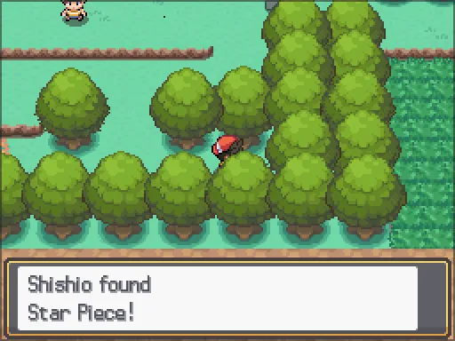 Route 4: Star Piece found, the text box open after pressing A