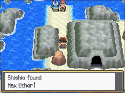 Route 41: Max Ether found, the text box open after pressing A