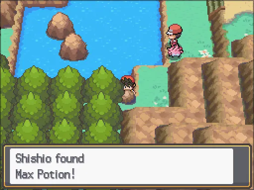 Route 42: Max Potion found, the text box open after pressing A