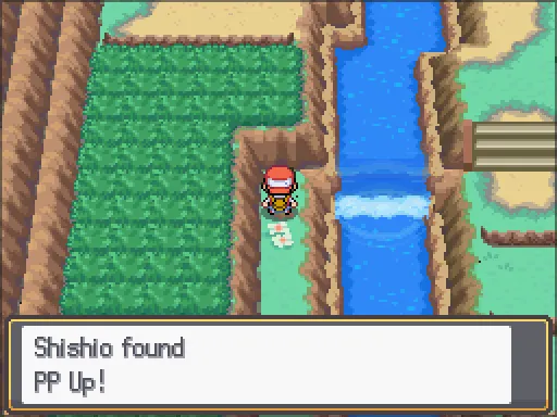 Route 45: PP Up found, the text box open after pressing A
