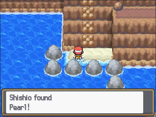 Route 47: Pearl found, the text box open after pressing A