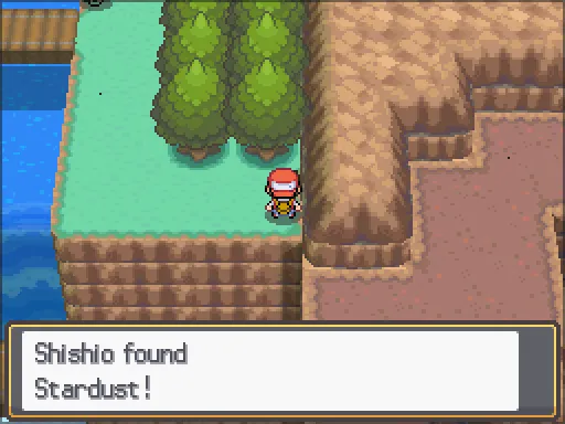 Route 47: Stardust found, the text box open after pressing A
