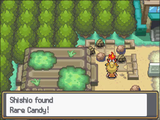 Ruins of Alph: Rare Candy found, the text box open after pressing A