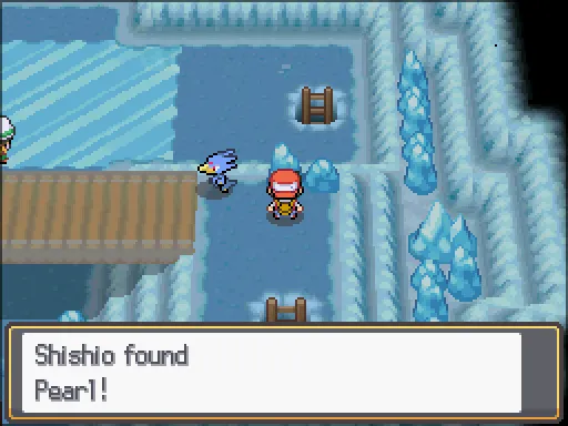 Seafoam Islands B2F: Pearl found, the text box open after pressing A