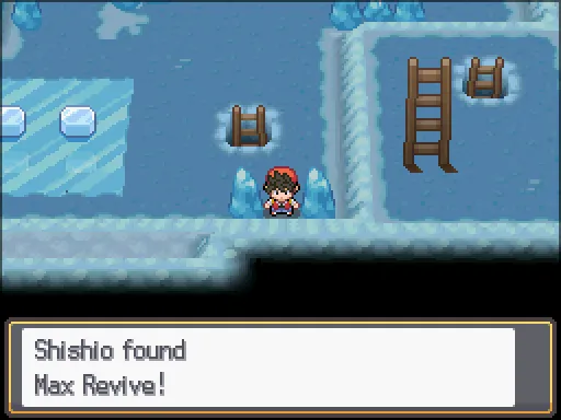 Seafoam Islands B3F: Max Revive found, the text box open after pressing A