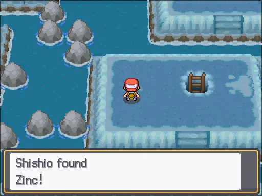 Seafoam Islands B4F: Zinc found, the text box open after pressing A