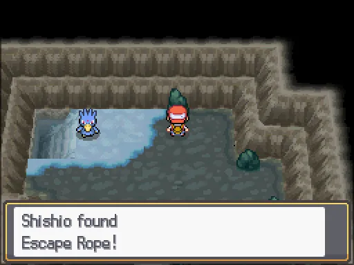 Seafoam Islands: Escape Rope found, the text box open after pressing A
