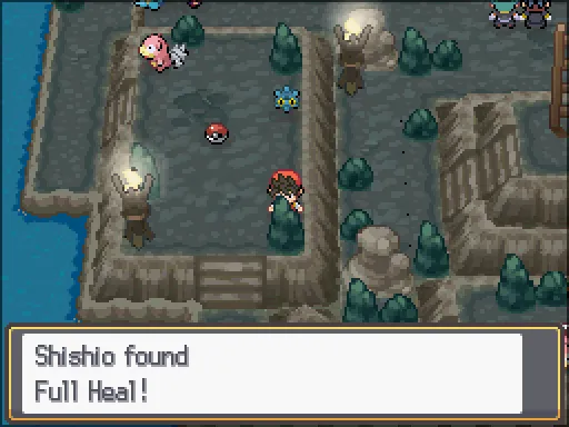 Slowpoke Well B1F: Full Heal found, the text box open after pressing A