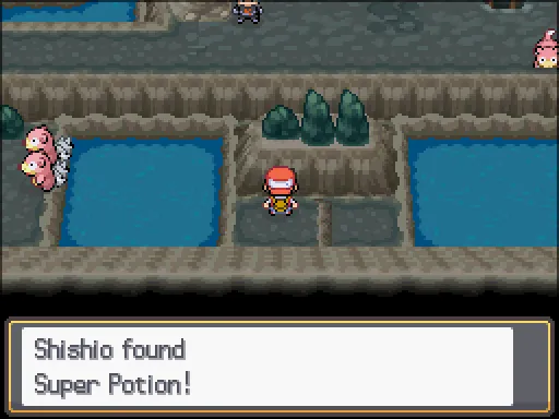 Slowpoke Well B1F: Super Potion found, the text box open after pressing A
