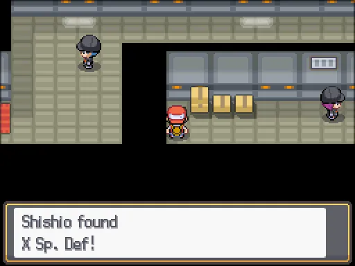 Team Rocket HQ B2F: X Sp. Def found, the text box open after pressing A