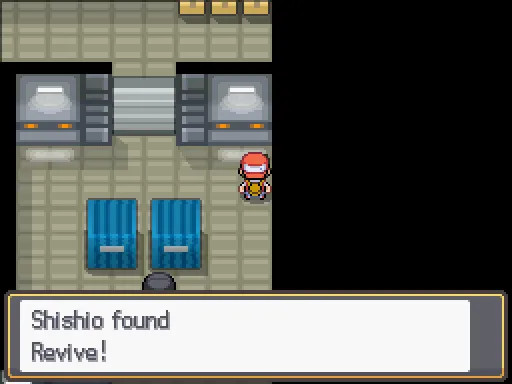 Team Rocket HQ: Revive found, the text box open after pressing A