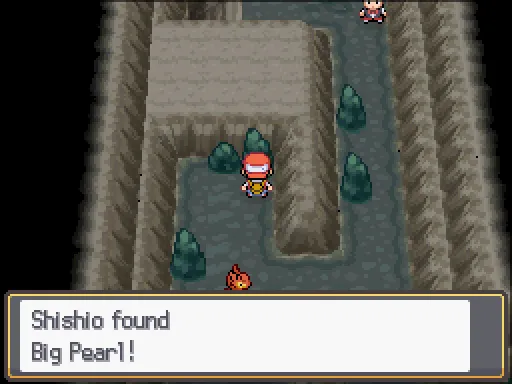 Union Cave: Big Pearl found, the text box open after pressing A