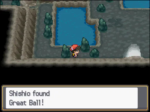 Union Cave: Great Ball found, the text box open after pressing A