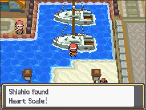 Vermilion City: Heart Scale found, the text box open after pressing A