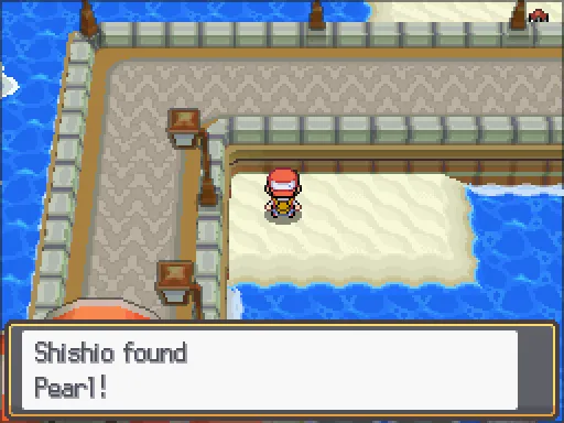 Vermilion City: Pearl found, the text box open after pressing A
