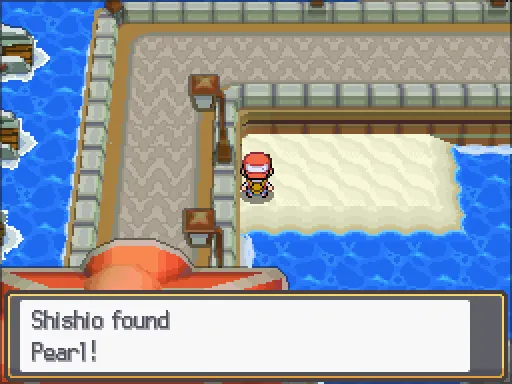 Vermilion City: Pearl found, the text box open after pressing A