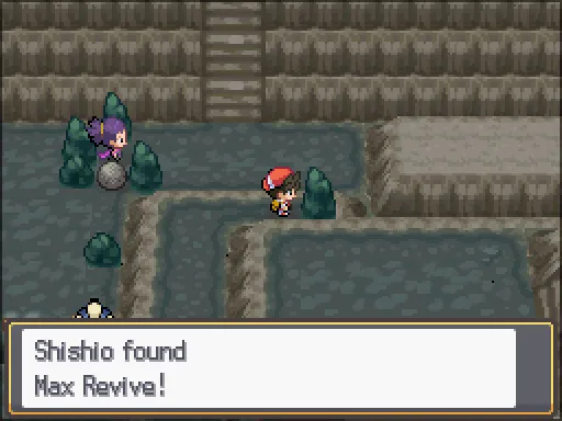 Victory Road 2F: Max Revive found, the text box open after pressing A