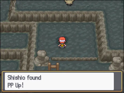 Victory Road 2F: PP Up found, the text box open after pressing A
