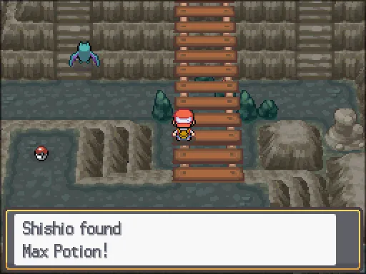 Victory Road: Max Potion found, the text box open after pressing A