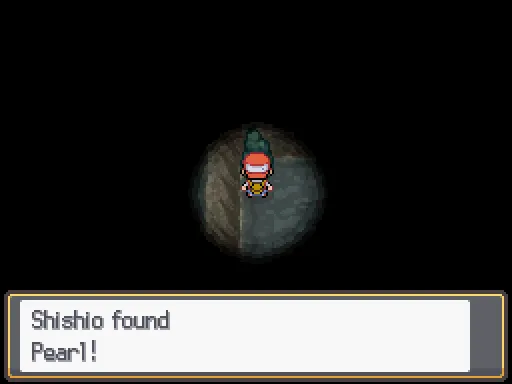 Whirl Islands B1F: Pearl found, the text box open after pressing A