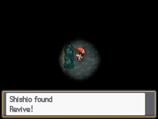 Whirl Islands B1F: Revive found, the text box open after pressing A