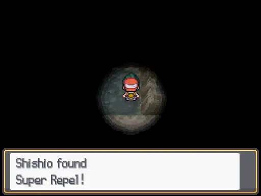 Whirl Islands B1F: Super Repel found, the text box open after pressing A