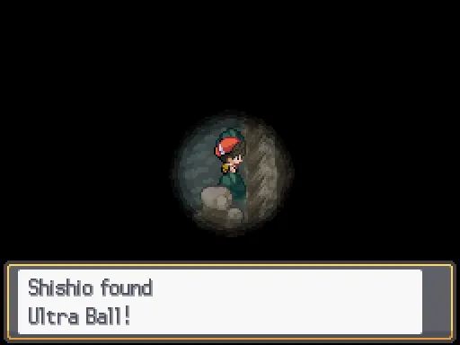 Whirl Islands B1F: Ultra Ball found, the text box open after pressing A